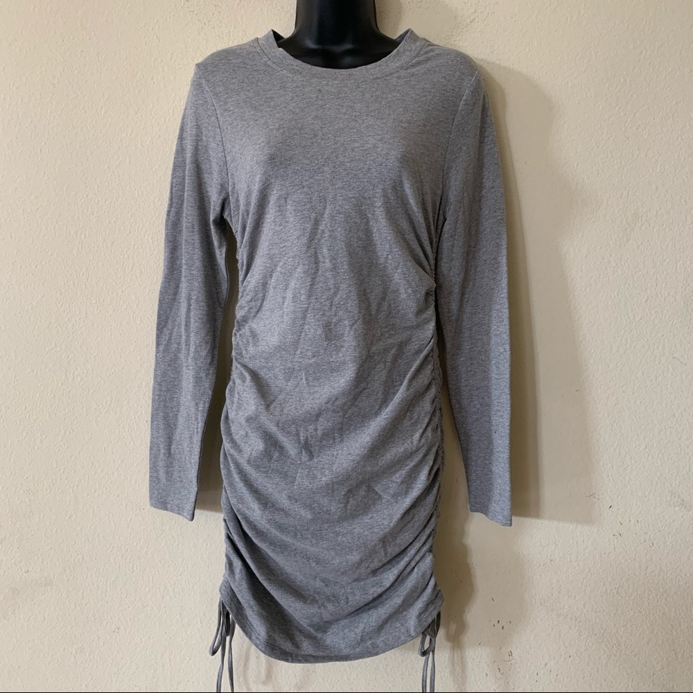 J is for Justify Grey Ruched Tie Long Sleeve Dress - Picture 2 of 7